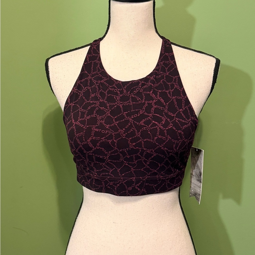STORI Women's Black and Pink Patterned Sports Bra